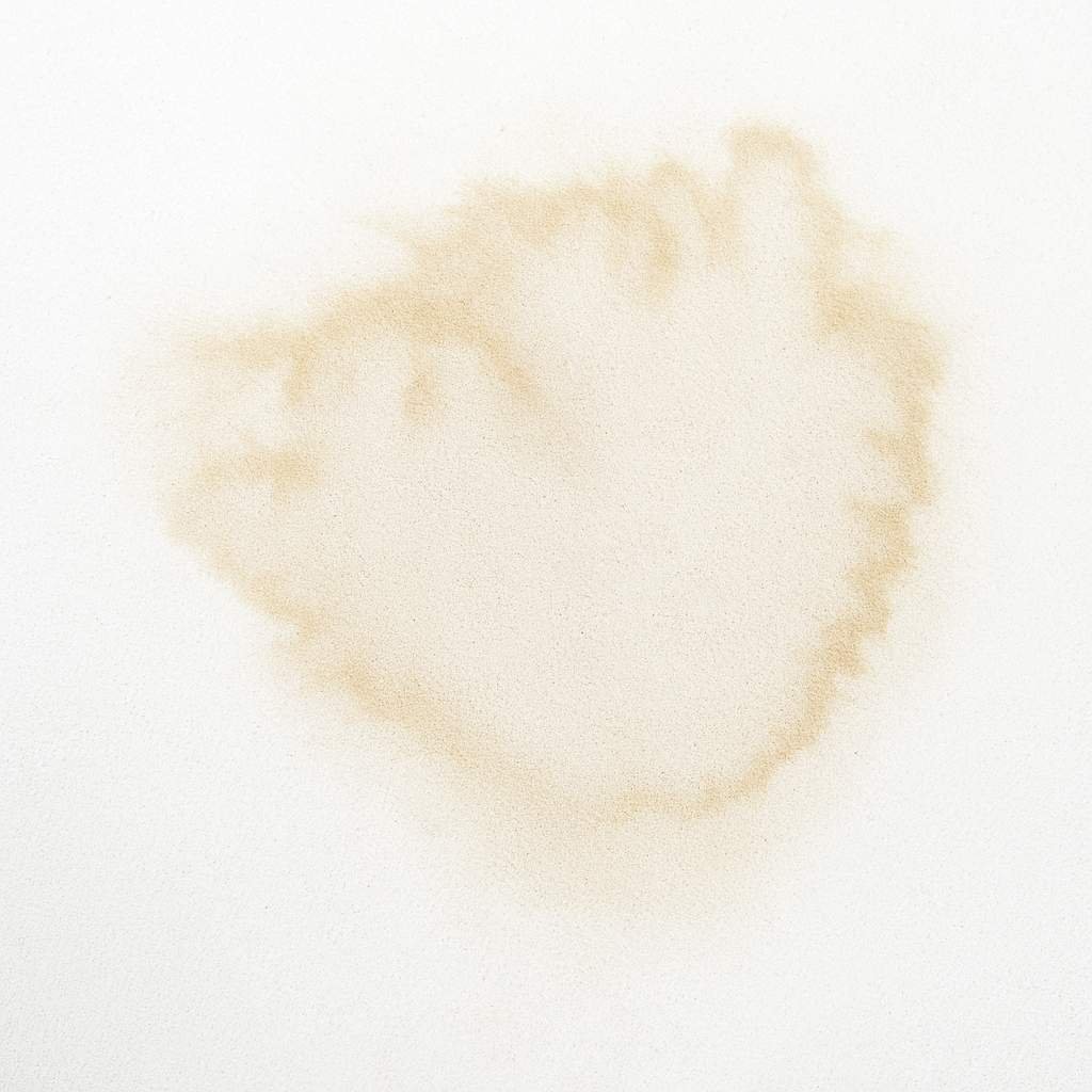 water-stained-drywall Discolored water stain spreading across white drywall surface